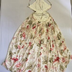 Fashion Nova Cream Floral Halter Dress with Pink & Green Accents